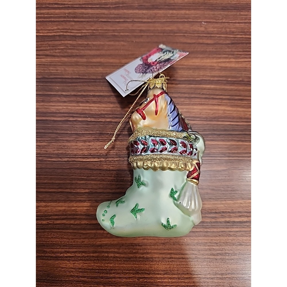 Fitz and Floyd Glass Ornament Greg Stocking Horse Presents Gifts‎ In Box! S92
